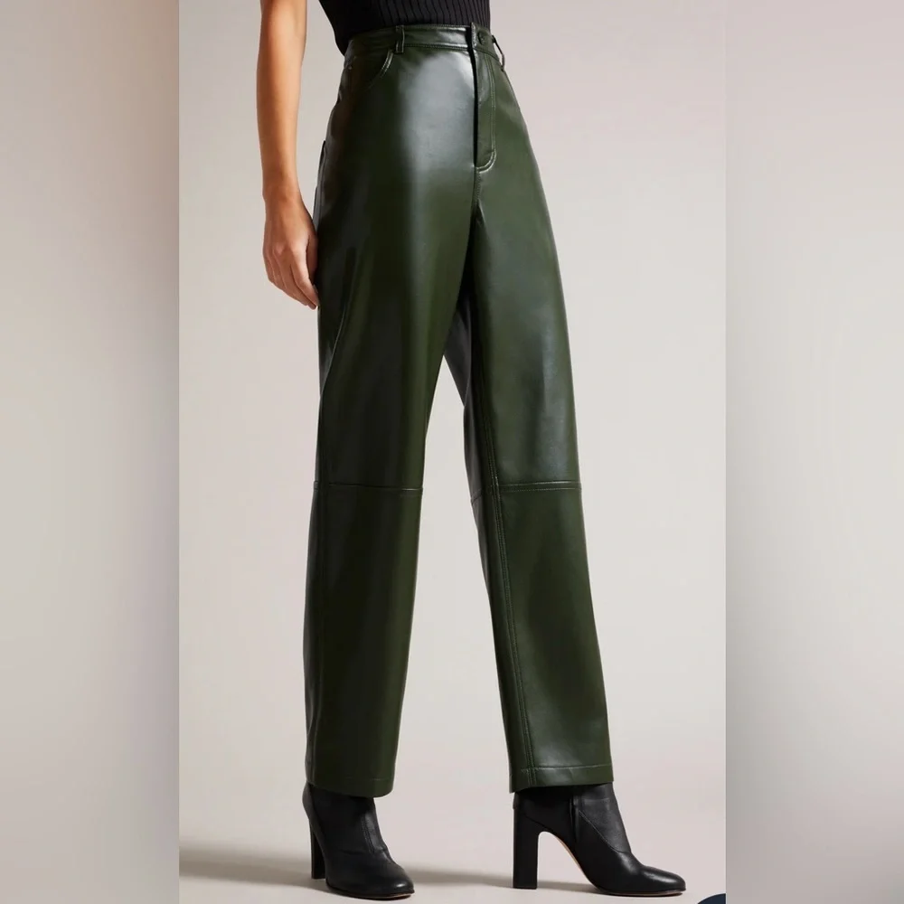 Ted Baker - Plaider Faux Leather Straight Leg Pants - Picture 2 of 9